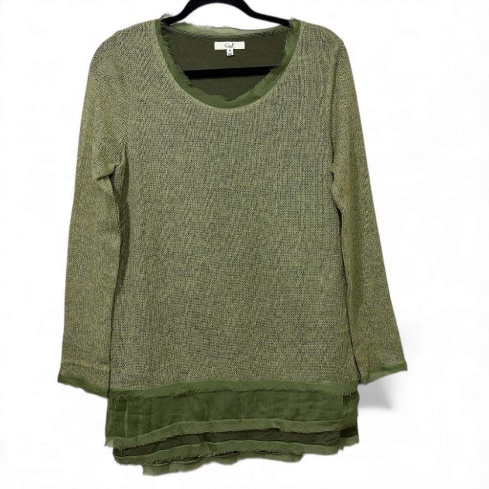 Easel Carly Marled Chiffon Tiered Tunic Sweater In Green Size Medium